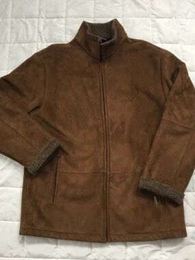 Men's Weatherproof Garment Large Fur Lined Suede Chocolate Brown Suede Jacket